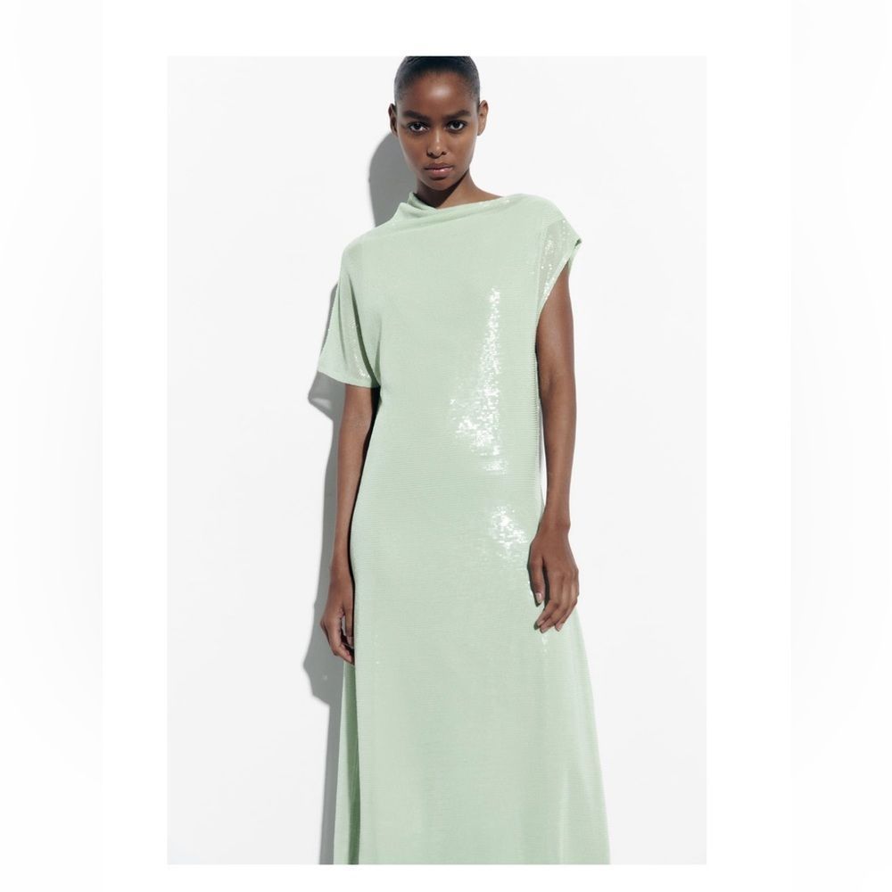 ZARA SEQUIN ASYMMETRIC KNIT DRESS LIMITED EDITION Maxi Formal - Picture 7 of 11